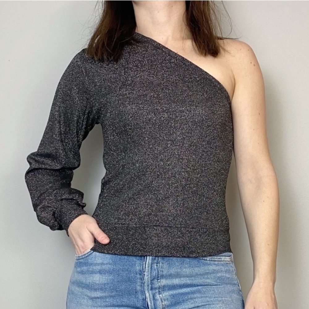 Beach Riot Silver Metallic One Sleeve Top